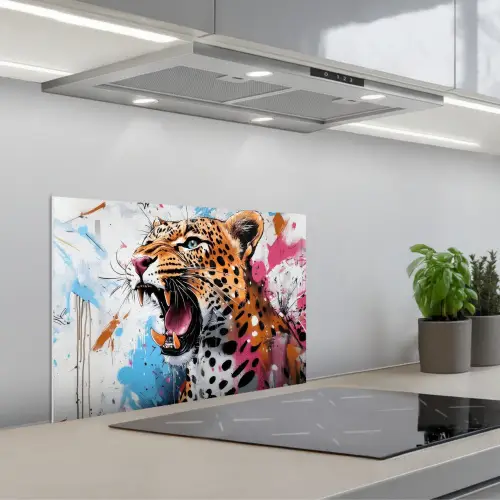 Abstract - Luipaard - Kleurrijk keuken achterwand spatscherm klein -3d_schuin