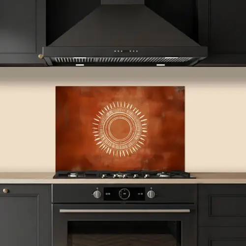 Abstract - Lijnen - Zonnestralen - Roodbruin keuken achterwand spatscherm klein -sfeer1