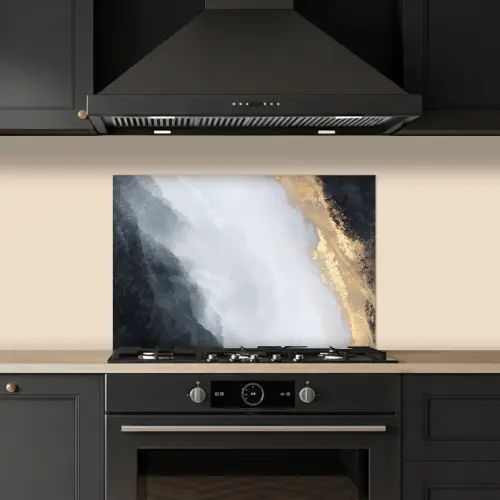 Abstract - Verf - Goud - Zwart - Marmer keuken achterwand spatscherm klein -sfeer1