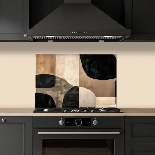 Abstract - Vlakken - Zwart - Rond keuken achterwand spatscherm klein -sfeer1