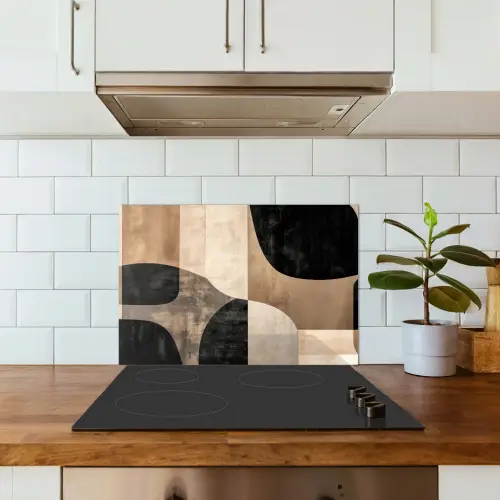 Abstract - Vlakken - Zwart - Rond keuken achterwand spatscherm klein -sfeer2