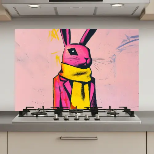 Abstract - Konijn - Sjaal - Geel keuken achterwand spatscherm klein -3d_website