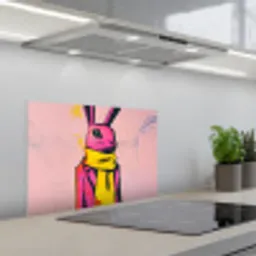 Abstract - Konijn - Sjaal - Geel keuken achterwand spatscherm klein -3d_schuin