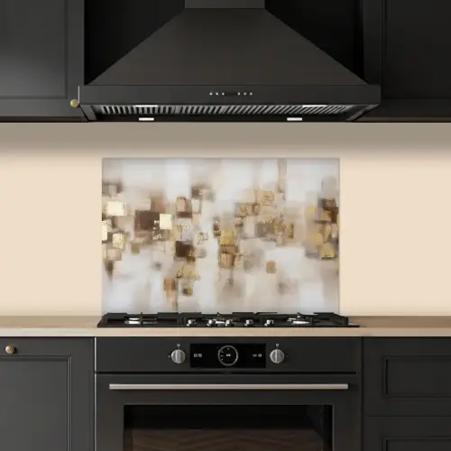 Abstracte vierkanten - Aardetonen - Mistig keuken achterwand spatscherm klein -sfeer1