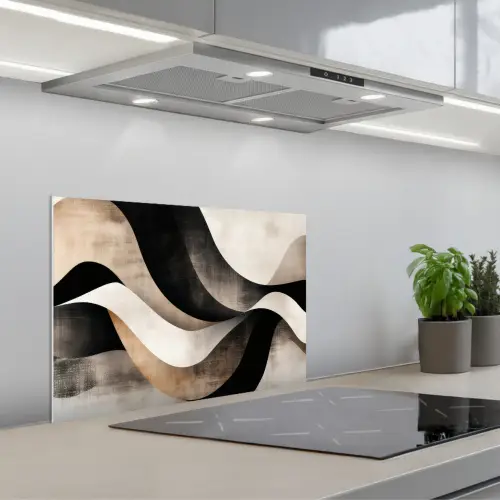 Abstract - Golven - Zwart - Verweerd keuken achterwand spatscherm klein -3d_schuin