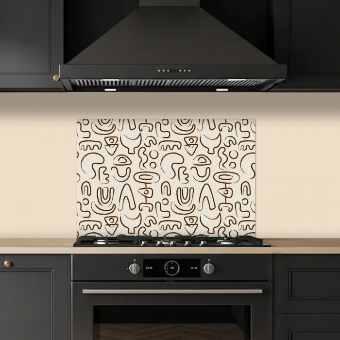 Abstract - Beige - Patroon - Donkerbruin keuken achterwand spatscherm klein 900 -sfeer1
