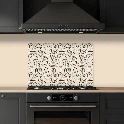 Abstract - Beige - Patroon - Donkerbruin keuken achterwand spatscherm klein 900 -sfeer1