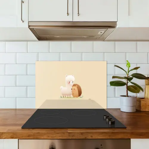 Alpaca - Egel - Bruin - Knuffelen keuken achterwand spatscherm klein -sfeer2