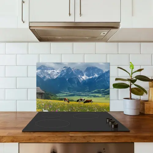 Alpen - Weide - Bergen - Koeien keuken achterwand spatscherm klein -sfeer2
