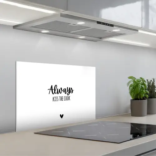 Always kiss the cook - Koken - Kok - Keuken - Spreuken keuken achterwand spatscherm klein -3d_schuin