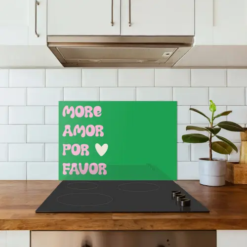 Amor - Valentijn - Groen - Tekst keuken achterwand spatscherm klein -sfeer2