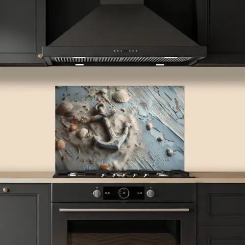 Anker - Hout - Schelpen - Zand keuken achterwand spatscherm klein -sfeer1