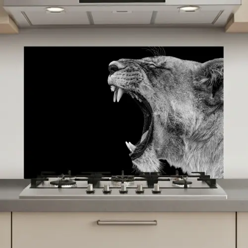 Dieren - Leeuw - Zwart - Wit - Portret keuken achterwand spatscherm klein -3d_website