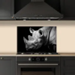 Dieren - Neushoorn - Zwart - Wit - Portret keuken achterwand spatscherm klein -sfeer1