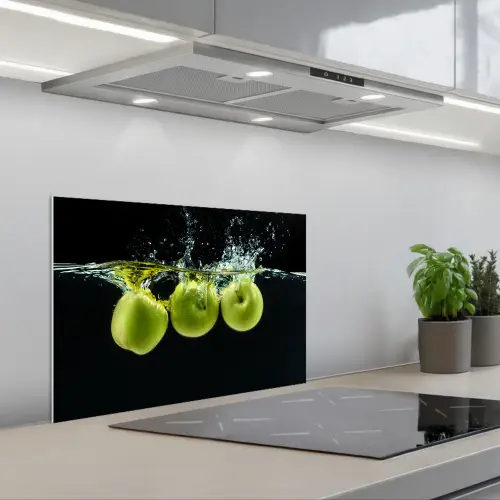 Appels - Fruit - Water - Zwart - Groen keuken achterwand spatscherm klein -3d_schuin