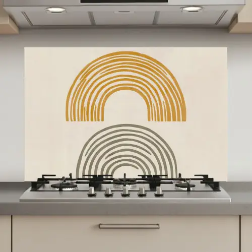 Bogen - Lijnen - Oranje - Minimalistisch keuken achterwand spatscherm klein -3d_website