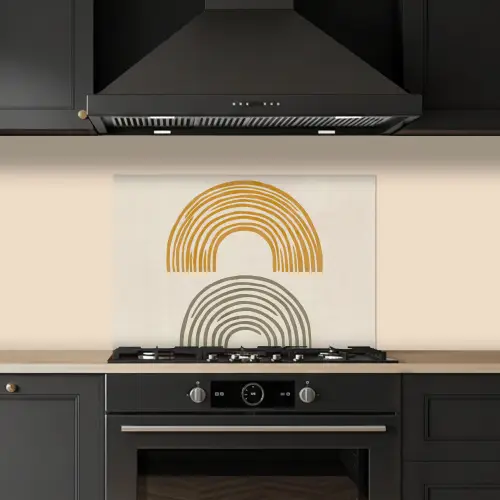 Bogen - Lijnen - Oranje - Minimalistisch keuken achterwand spatscherm klein -sfeer1