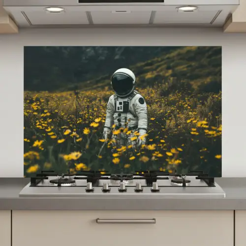 Astronaut - Bloemen - Veld - Geel keuken achterwand spatscherm klein -3d_website