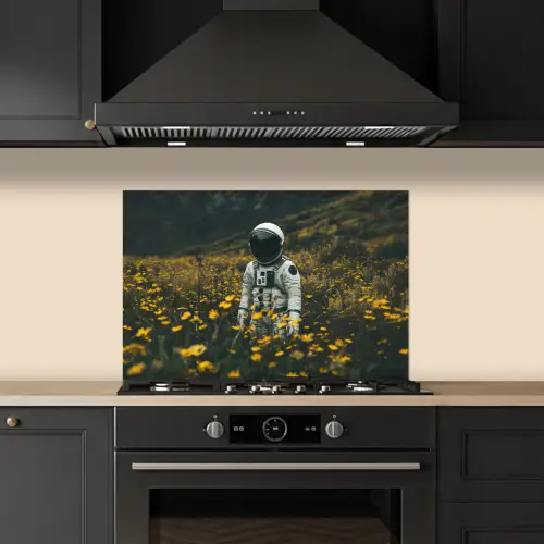 Astronaut - Bloemen - Veld - Geel keuken achterwand spatscherm klein -sfeer1