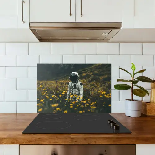 Astronaut - Bloemen - Veld - Geel keuken achterwand spatscherm klein -sfeer2