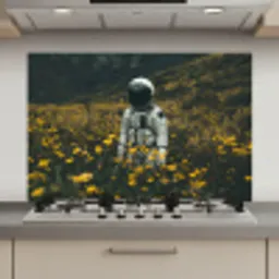 Astronaut - Bloemen - Veld - Geel keuken achterwand spatscherm klein -3d_website