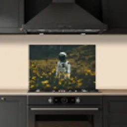 Astronaut - Bloemen - Veld - Geel keuken achterwand spatscherm klein -sfeer1