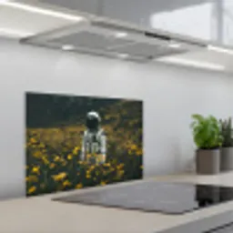 Astronaut - Bloemen - Veld - Geel keuken achterwand spatscherm klein -3d_schuin