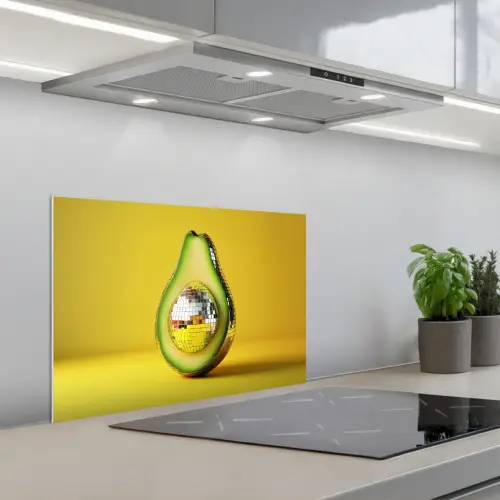 Avocado - Discobal - Geel - Glitter keuken achterwand spatscherm klein -3d_schuin