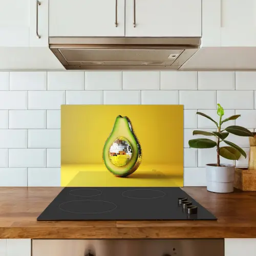 Avocado - Discobal - Geel - Glitter keuken achterwand spatscherm klein -sfeer2