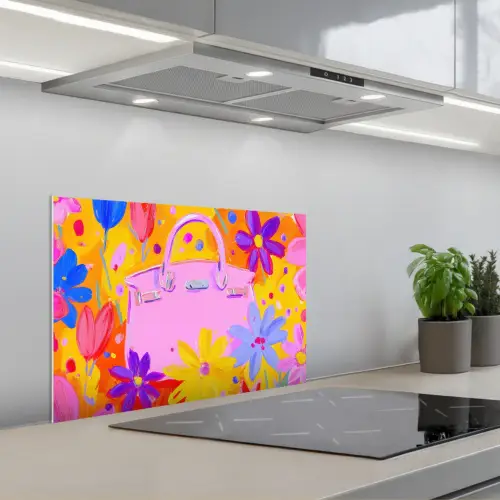 Tas - Roze - Bloemen keuken achterwand spatscherm klein -3d_schuin