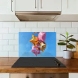 Ballonnen - Goud - Stervorm - Roze keuken achterwand spatscherm klein -sfeer2