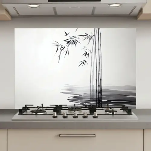 Bamboestammen - Water - Minimalistisch - Wit keuken achterwand spatscherm klein -3d_website