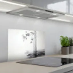 Bamboestammen - Water - Minimalistisch - Wit keuken achterwand spatscherm klein -3d_schuin
