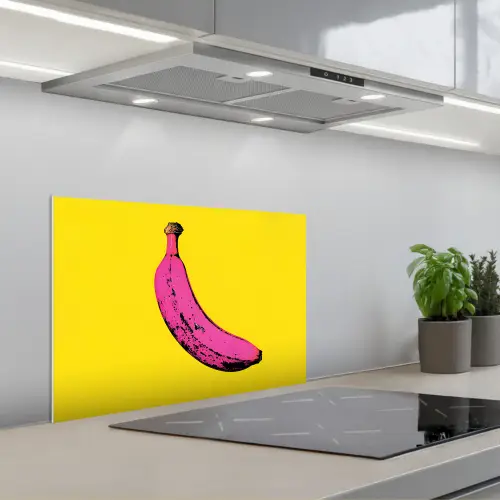 Banaan - Grafisch - Geel keuken achterwand spatscherm klein -3d_schuin
