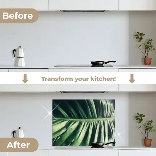 Bananenblad - Tropisch - Jungle - Bladeren keuken achterwand spatscherm middel -voor_na_EN