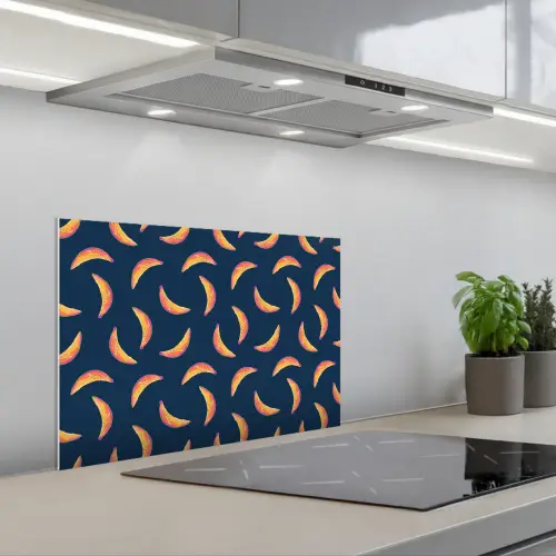 Banaan - Tropisch - Blauw - Patroon keuken achterwand spatscherm klein 900 -3d_schuin