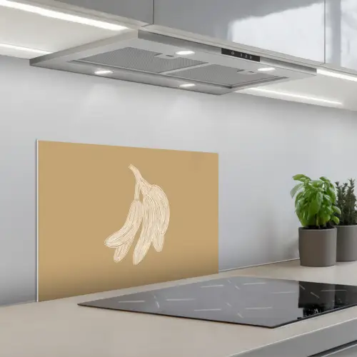 Bananen - Beige - Lijntekening - Minimalistisch keuken achterwand spatscherm klein -3d_schuin