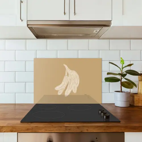 Bananen - Beige - Lijntekening - Minimalistisch keuken achterwand spatscherm klein -sfeer2