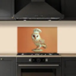 Kerkuil - Koksmuts - Oranje - Vogel keuken achterwand spatscherm klein -sfeer1
