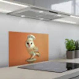Kerkuil - Koksmuts - Oranje - Vogel keuken achterwand spatscherm klein -3d_schuin