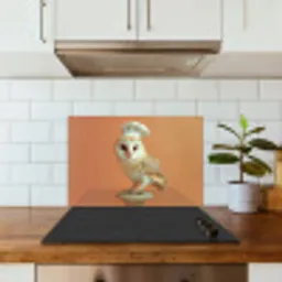Kerkuil - Koksmuts - Oranje - Vogel keuken achterwand spatscherm klein -sfeer2