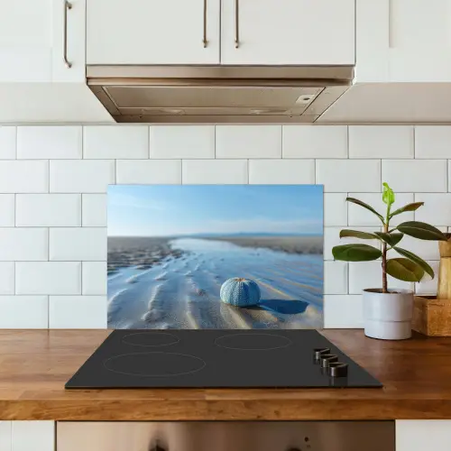 Strand - Schild - Water - Blauw keuken achterwand spatscherm klein -sfeer2
