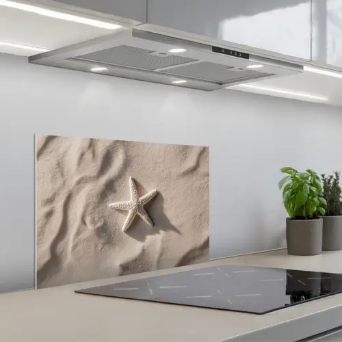 Strand - Zeester - Zand - Beige keuken achterwand spatscherm klein -3d_schuin