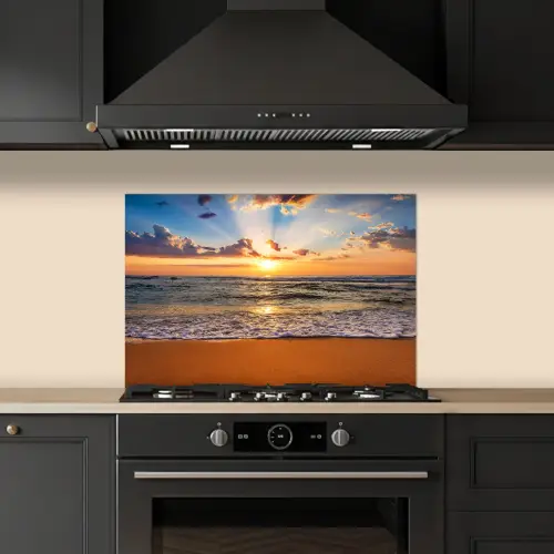 Strand - Zonsondergang - Zee - Wolken - Horizon keuken achterwand spatscherm klein -sfeer1