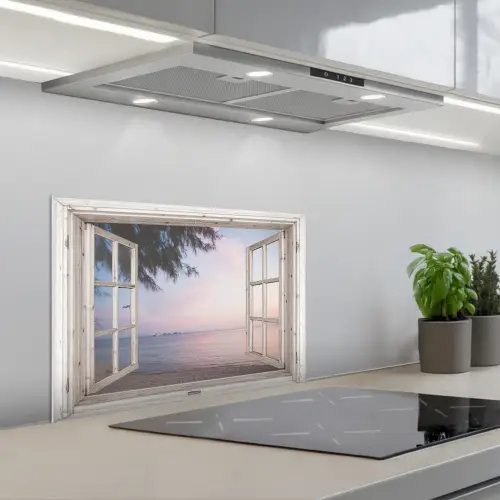 Strandzicht bij de Avondschemering keuken achterwand spatscherm klein -3d_schuin