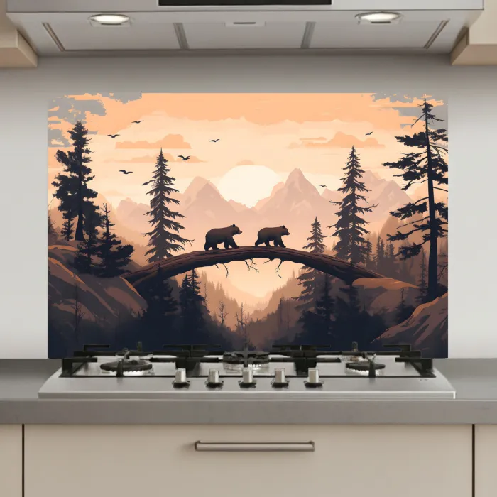 Beren - Bomen - Landschap - Zonsondergang keuken achterwand spatscherm klein -3d_website
