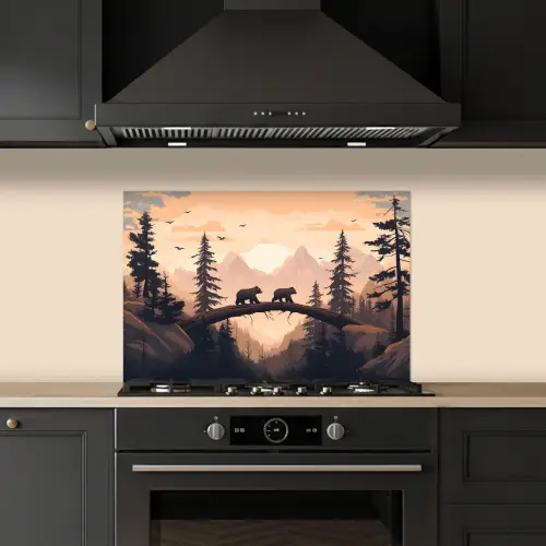 Beren - Bomen - Landschap - Zonsondergang keuken achterwand spatscherm klein -sfeer1