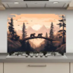 Beren - Bomen - Landschap - Zonsondergang keuken achterwand spatscherm klein -3d_website