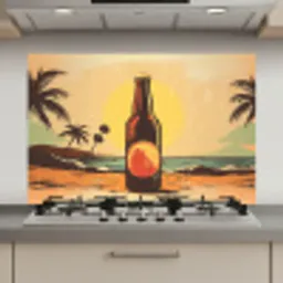 Bierfles - Zonsondergang - Palmbomen - Zee keuken achterwand spatscherm klein -3d_website
