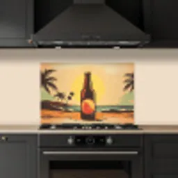 Bierfles - Zonsondergang - Palmbomen - Zee keuken achterwand spatscherm klein -sfeer1